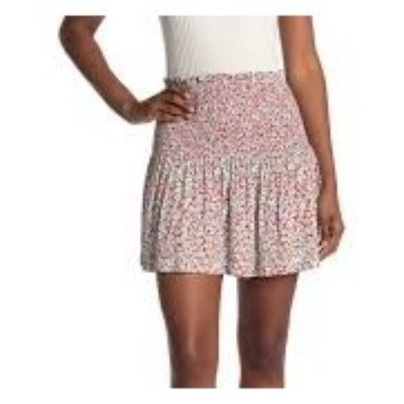 Elodie Womens Floral Smocked Elastic Waist Mini Skirt M Multicolor NWT - Picture 1 of 11